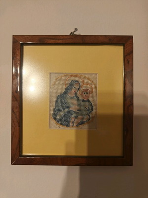 Handmade embroidery of Virgin Mary with Christ Child like new with frame
