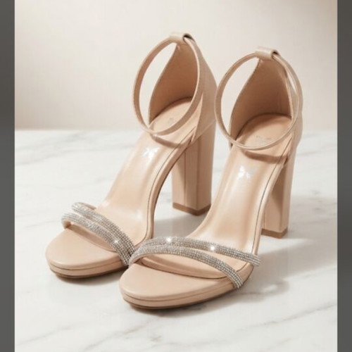 Sandals beige with rhinestones used, size 37