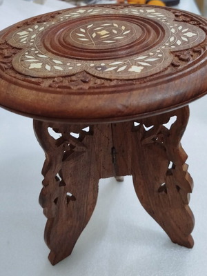 Wooden carved table used, decorative 25 cm height