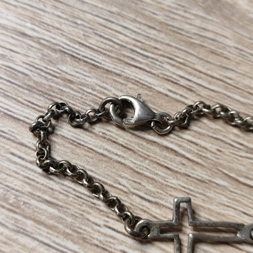 Silver bracelet with evil eye and cross used, 925 silver, 17.5 cm