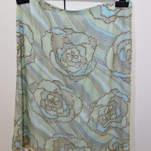 Zara silk skirt like new with embroidered sequins, beige and turquoise