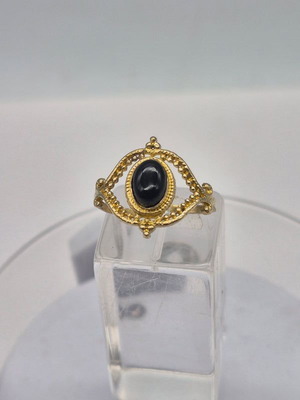 Black Tourmaline Adjustable Brass Ring for Women, new