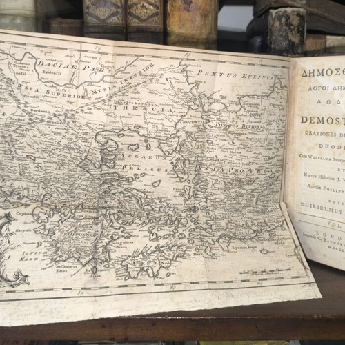 Δημοσθένους Λόγοι Δημηγορικοί Δώδεκα 1755 δύο δερματόδετοι τόμοι μεταχειρισμένοι