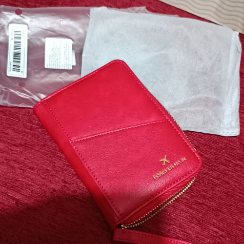 Passport holder new with zipper and wrist strap red