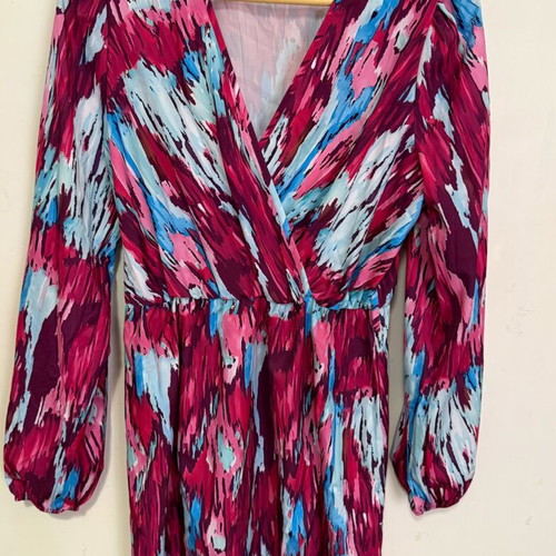 Shein wrap dress large with abstract print like new, pink multicolor
