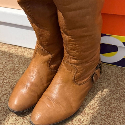 Leather brown mid-calf boots used, size 37