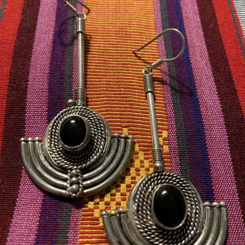 Silver earrings with black onyx new, handmade oval design