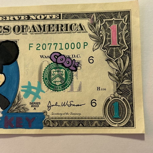American 1 Dollar Drawing Mickey Mouse Acrylic New