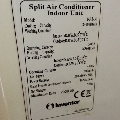 Inventor NFI-30 air conditioner used, 24,000 BTU/26,500 BTU