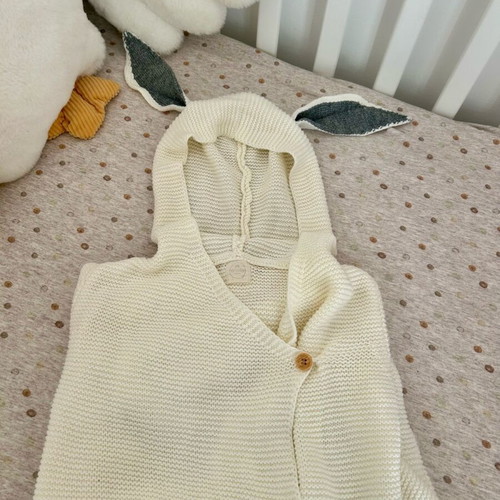 Baby knitted sleeping bag with hood and ears like new