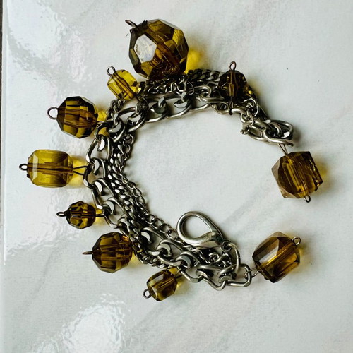 Bracelet with triple chain and khaki stones
