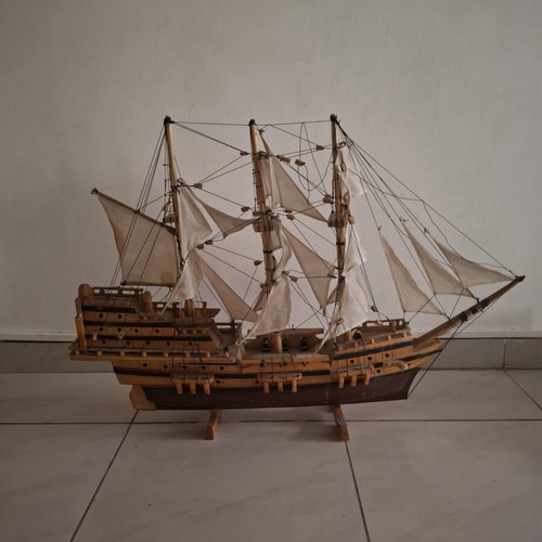 Handmade wooden ship used, 80 cm length, 57 cm height