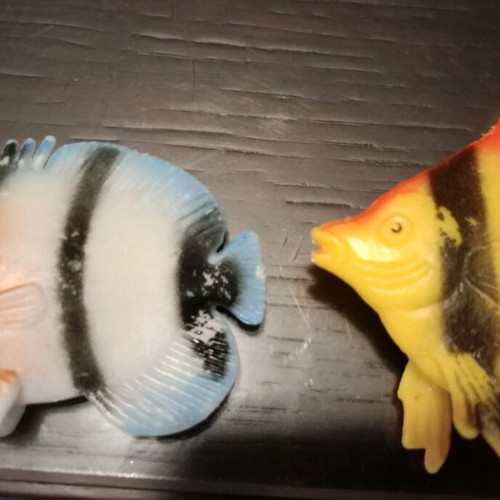 Set of 2 decorative aquarium fish used, plastic figures