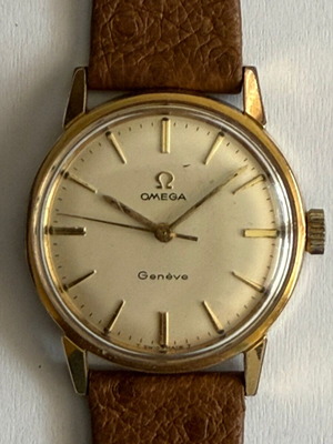Omega Geneve cal.601 ρολόι χειρός σαν καινούργιο, μπεζ λουράκι