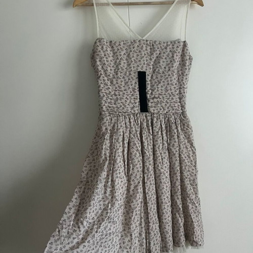 Sandro Floral Mini Dress with Dotted Tulle like new, gray and beige