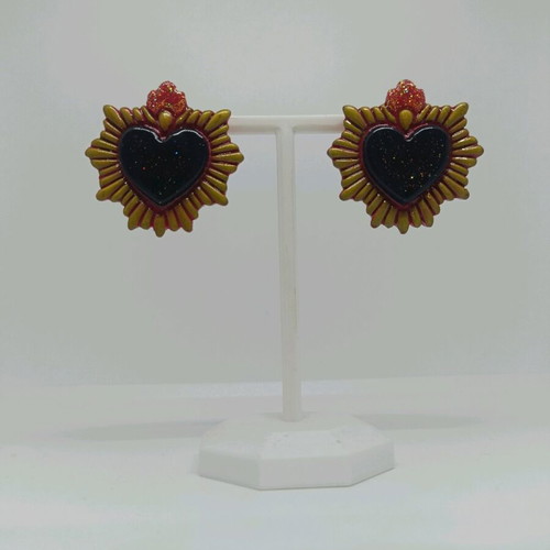 Heart earrings new, black and gold