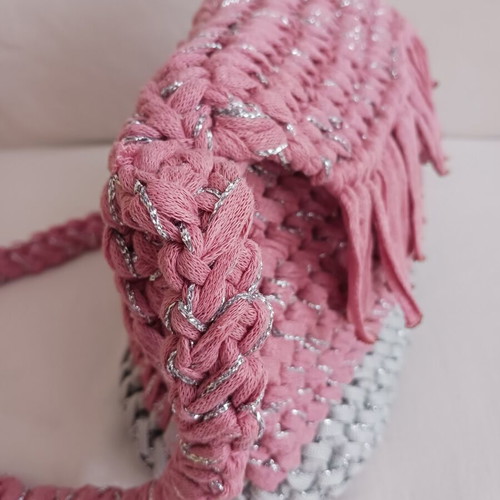Handmade shoulder bag new, pink and gray