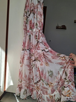 Mind Matter summer dress L midi floral with ruffles and halter bust