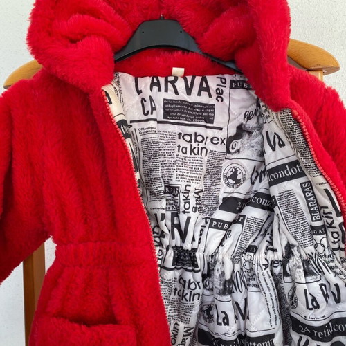 Fur girls' coat like new, red, size 116 cm