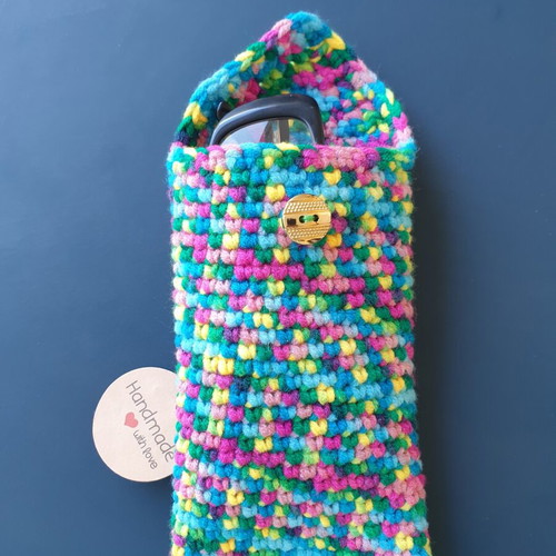 Boho colorful handmade knitted glasses case