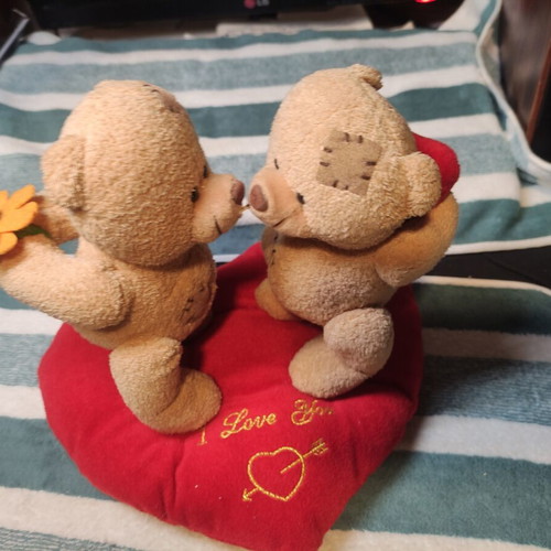 Plush teddy bears on heart used, good condition