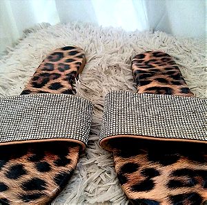 Leopard Strass γυναικεια flip flops, νο 40