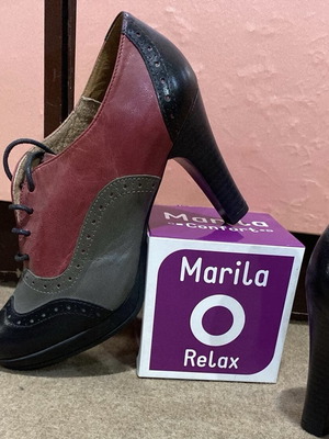 Marila leather women's shoe with heel new, size 36, black and red