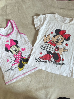 Minnie Mouse girls tshirt and tank top set used, white and pink
