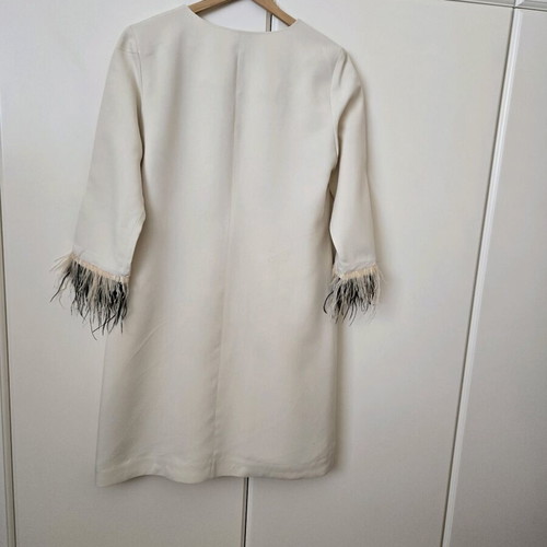 Midi dress with feathers new, beige, size M