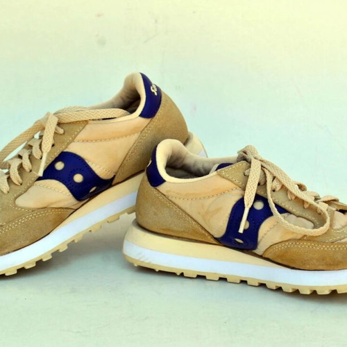 Saucony Y2K Beige Purple Retro 90s Athletic Sneakers, size 38