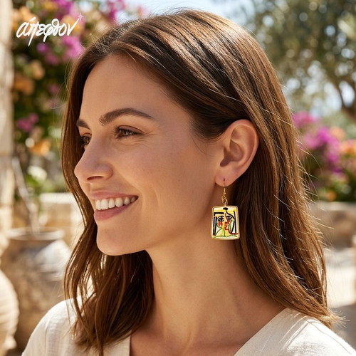 Picasso earrings new with Portrait of Jacqueline theme 7x3.4cm