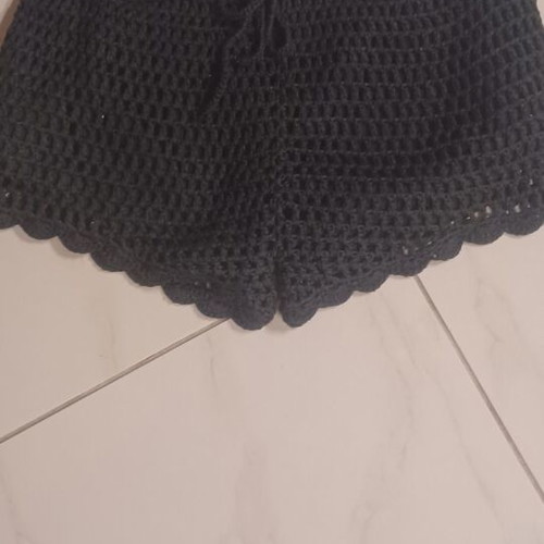 Beachwear set shorts and top black crochet used, size M