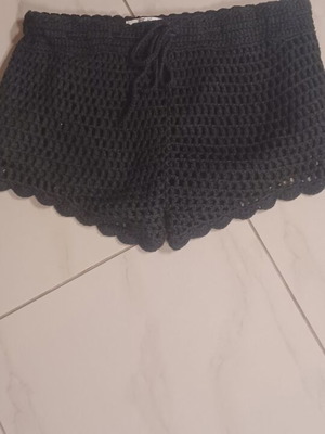 Beachwear set shorts and top black crochet used, size M