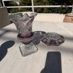 Vintage Amethyst Overlay Crystal Vase and Bowl Set like new