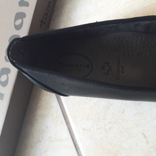 Tamaris Comfort Leather Women's Ballerina Shoes Size 36 Like New Black