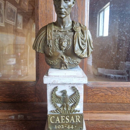 Bronze bust of Caesar on polymer marble pedestal