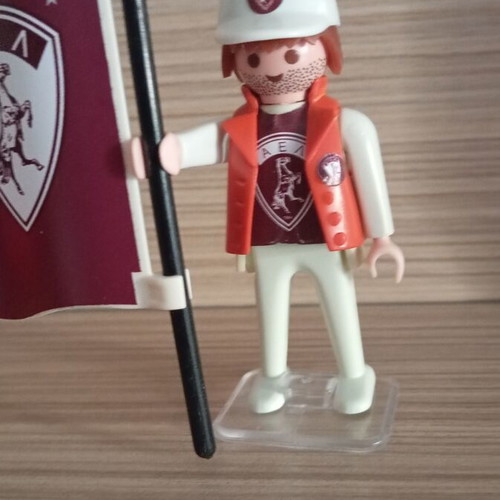 Playmobil AEL Fan Figure like new with flag and stand