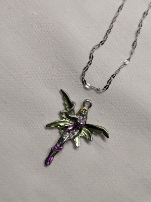 Fairy necklace with stainless steel chain like new, silver color