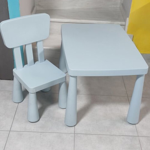 IKEA MAMMUT children's table and chair set, light blue