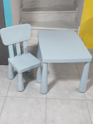 IKEA MAMMUT children's table and chair set, light blue