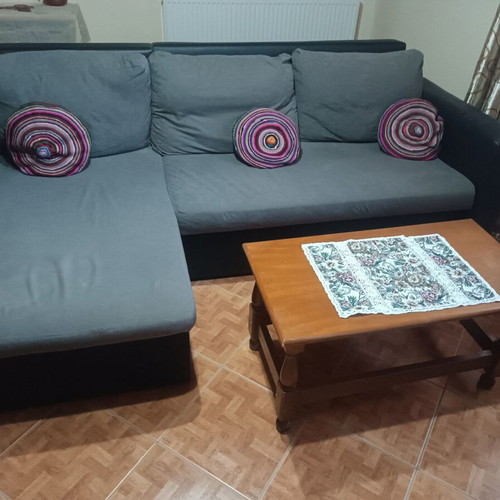 Corner sofa bed with storage, grey
