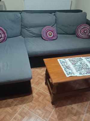 Corner sofa bed with storage, grey