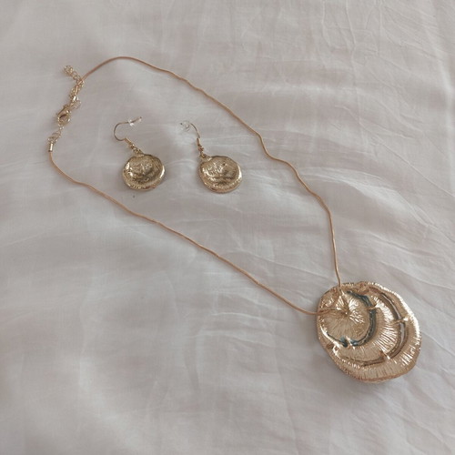 Golden Lagoon necklace and earrings set, turquoise and pearl white