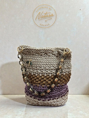 Handmade By Natasa Jade shoulder bag in beige, brown and lilac, new