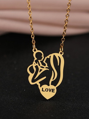 Handmade Mama-Child-Heart Love Necklace gold color new
