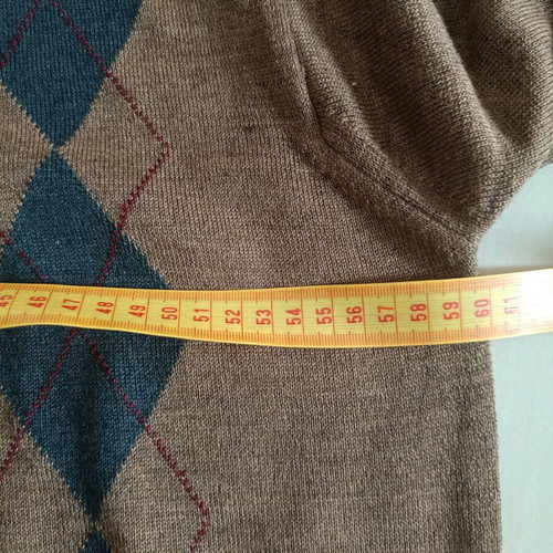 Men's blouse with collar brown diamonds, 50% merino wool, like new, size L