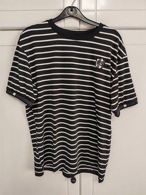 Men's striped T-shirt with embroidery black and white XL new