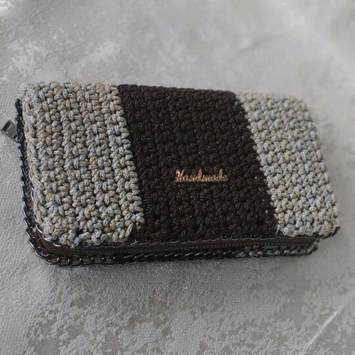 Handmade knitted wallet new, beige brown