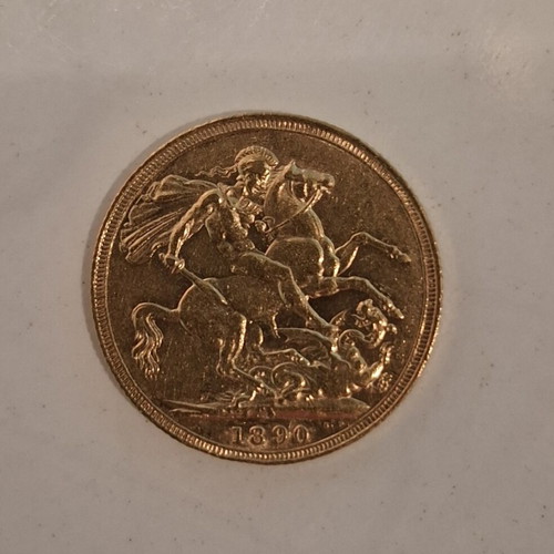 Gold English Sovereign 1890 Queen Victoria Crown like new