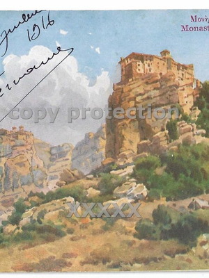 Meteora postcard with Varlaam and Rossane monasteries used